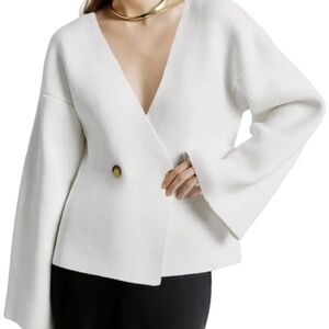 Knit Sweater Blazer V-Neck Long Bell Sleeve